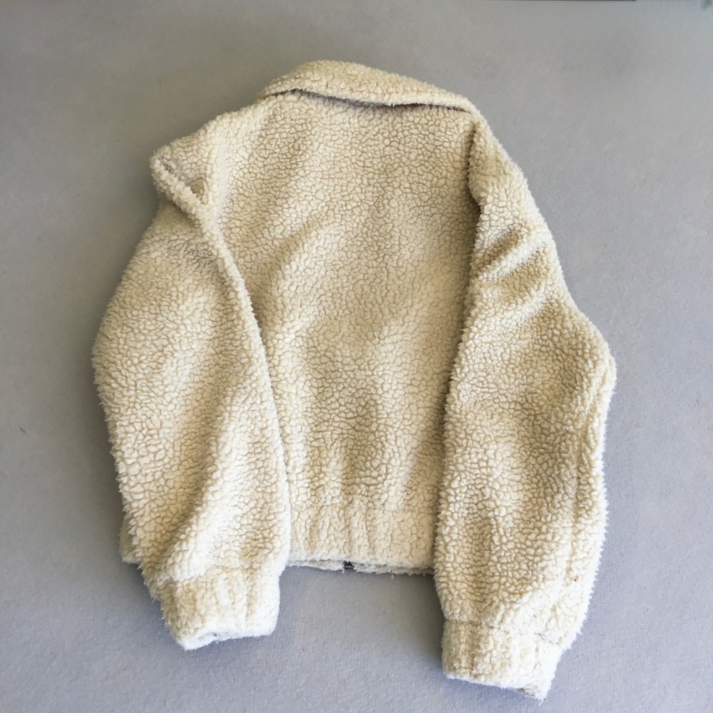 Aeropostale Cream Sherpa Teddy Fleece Zip Up Bomber Jacket Medium - Picture 8 of 8